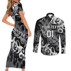 Personalized Penrith Panthers Rugby Couples Matching Short Sleeve Bodycon Dress and Long Sleeve Button Shirt Urban Street Graffiti Style - Distressed Splatter Elements