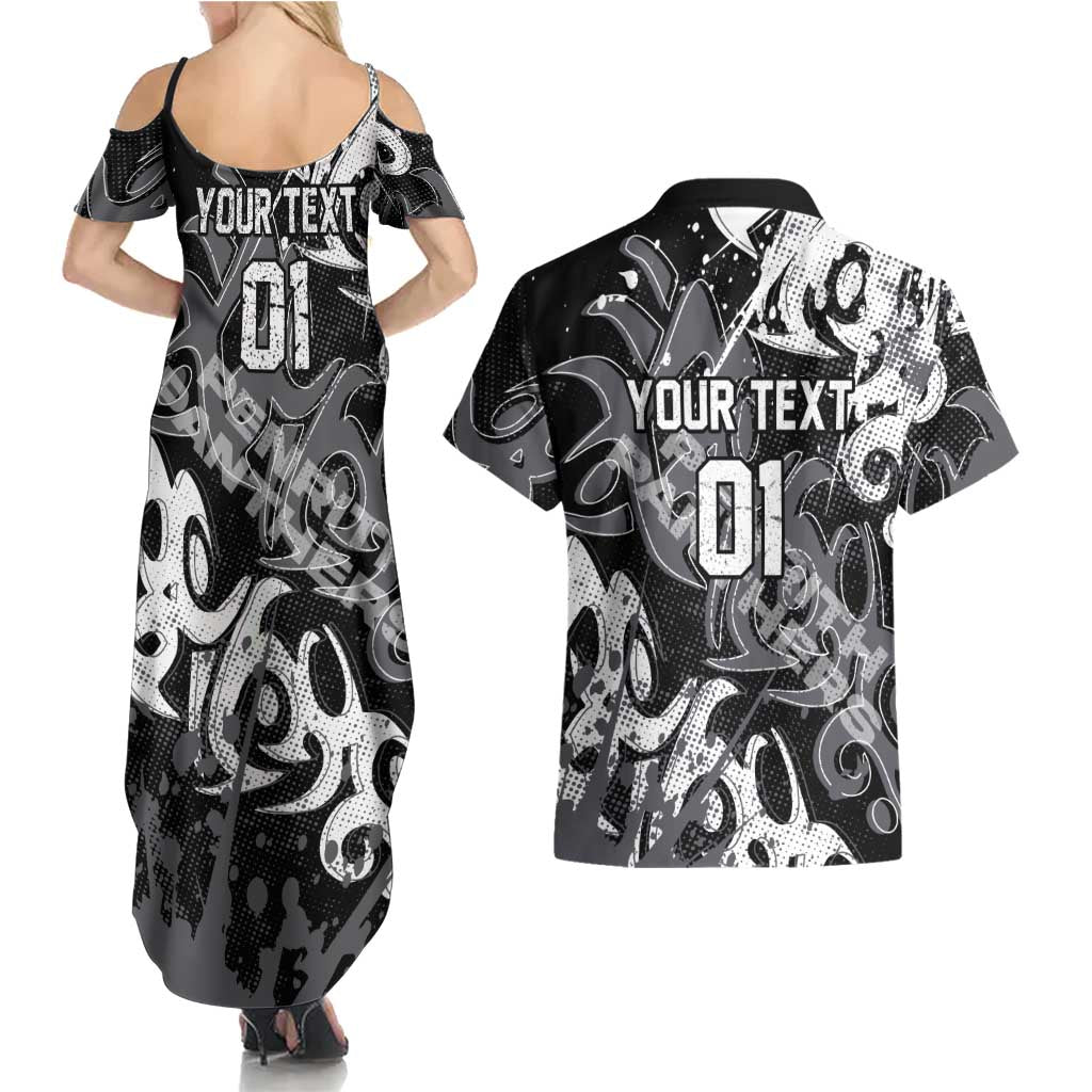 Personalized Penrith Panthers Rugby Couples Matching Summer Maxi Dress and Hawaiian Shirt Urban Street Graffiti Style - Distressed Splatter Elements