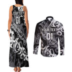 Personalized Penrith Panthers Rugby Couples Matching Tank Maxi Dress and Long Sleeve Button Shirt Urban Street Graffiti Style - Distressed Splatter Elements