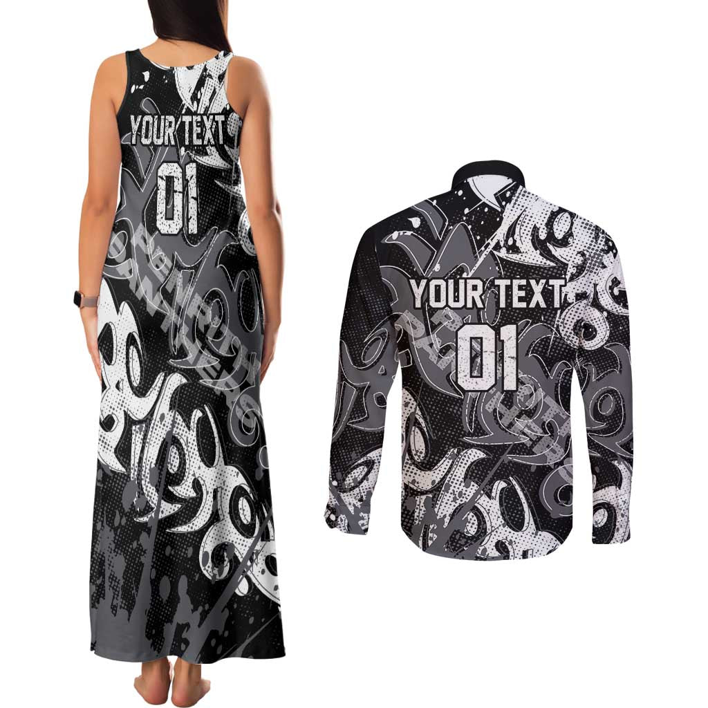 Personalized Penrith Panthers Rugby Couples Matching Tank Maxi Dress and Long Sleeve Button Shirt Urban Street Graffiti Style - Distressed Splatter Elements