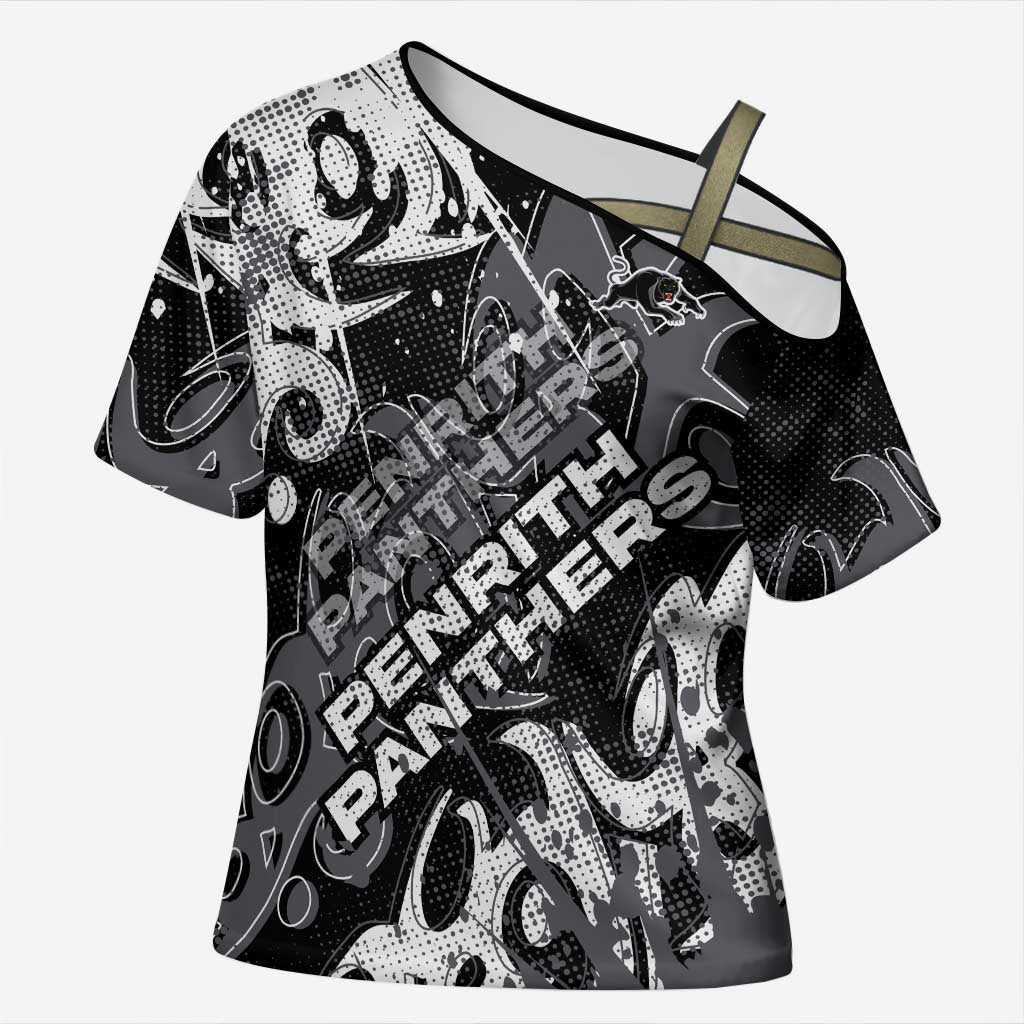 Personalized Penrith Panthers Rugby Cross Shoulder Shirt Urban Street Graffiti Style - Distressed Splatter Elements