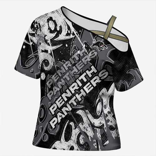 Personalized Penrith Panthers Rugby Cross Shoulder Shirt Urban Street Graffiti Style - Distressed Splatter Elements