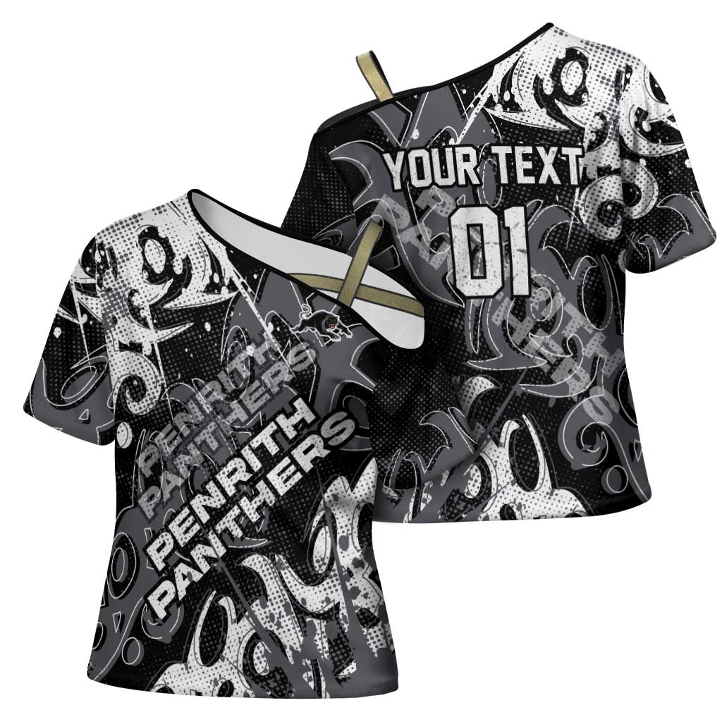Personalized Penrith Panthers Rugby Cross Shoulder Shirt Urban Street Graffiti Style - Distressed Splatter Elements