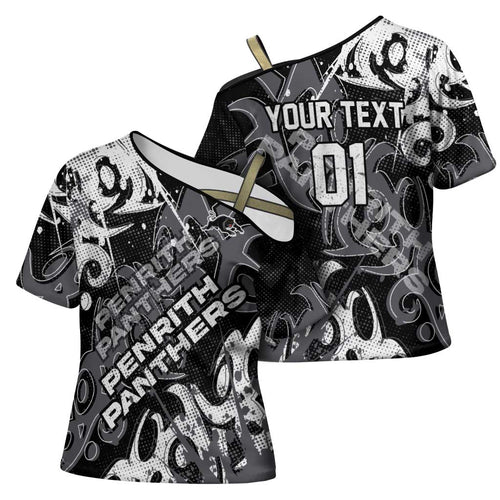 Personalized Penrith Panthers Rugby Cross Shoulder Shirt Urban Street Graffiti Style - Distressed Splatter Elements