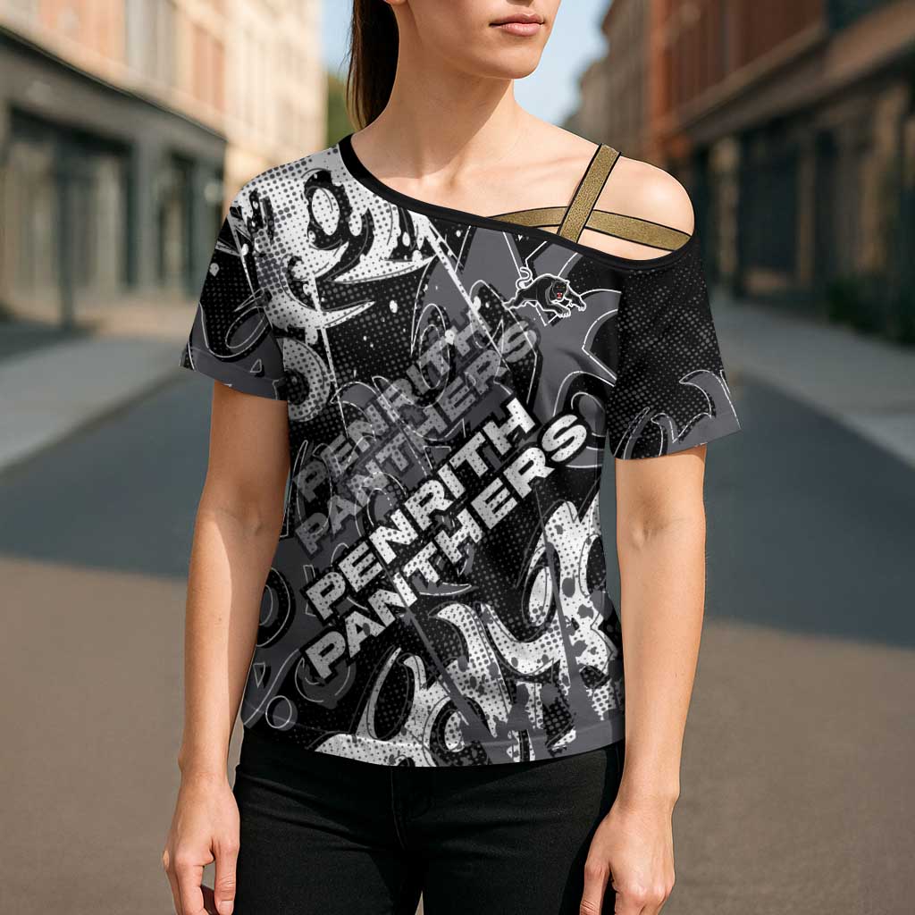 Personalized Penrith Panthers Rugby Cross Shoulder Shirt Urban Street Graffiti Style - Distressed Splatter Elements