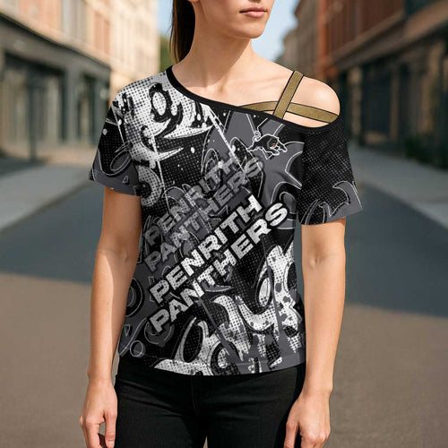 Personalized Penrith Panthers Rugby Cross Shoulder Shirt Urban Street Graffiti Style - Distressed Splatter Elements