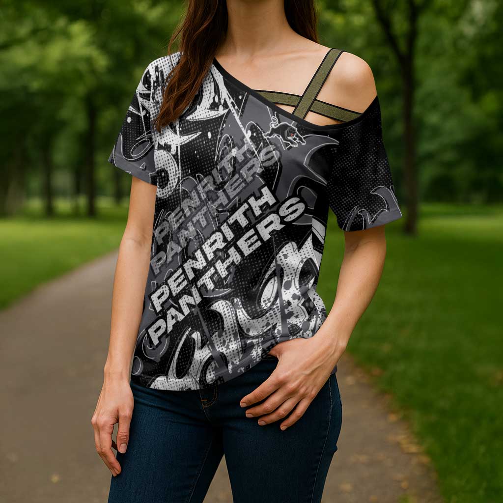 Personalized Penrith Panthers Rugby Cross Shoulder Shirt Urban Street Graffiti Style - Distressed Splatter Elements