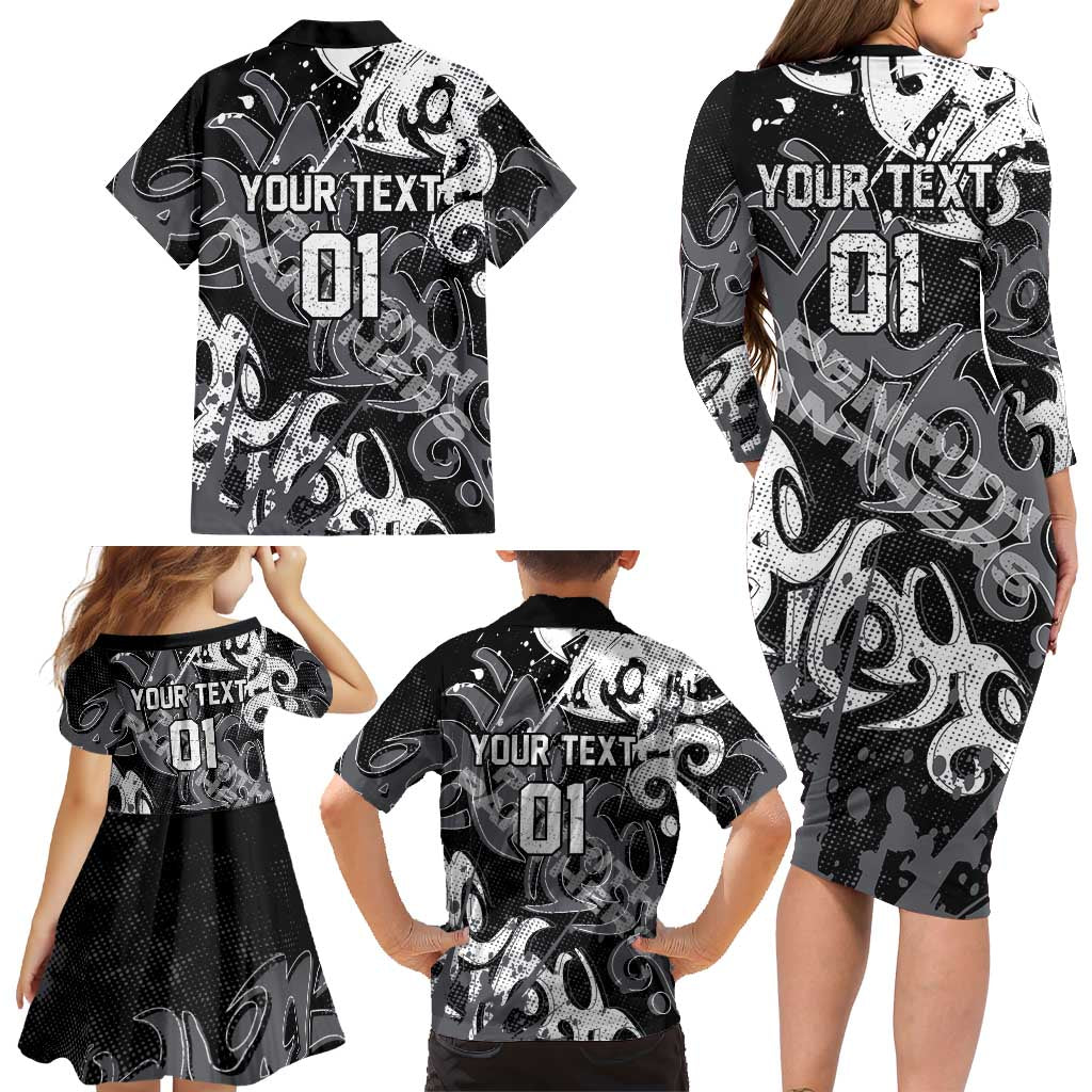 Personalized Penrith Panthers Rugby Family Matching Long Sleeve Bodycon Dress and Hawaiian Shirt Urban Street Graffiti Style - Distressed Splatter Elements