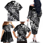 Personalized Penrith Panthers Rugby Family Matching Off The Shoulder Long Sleeve Dress and Hawaiian Shirt Urban Street Graffiti Style - Distressed Splatter Elements