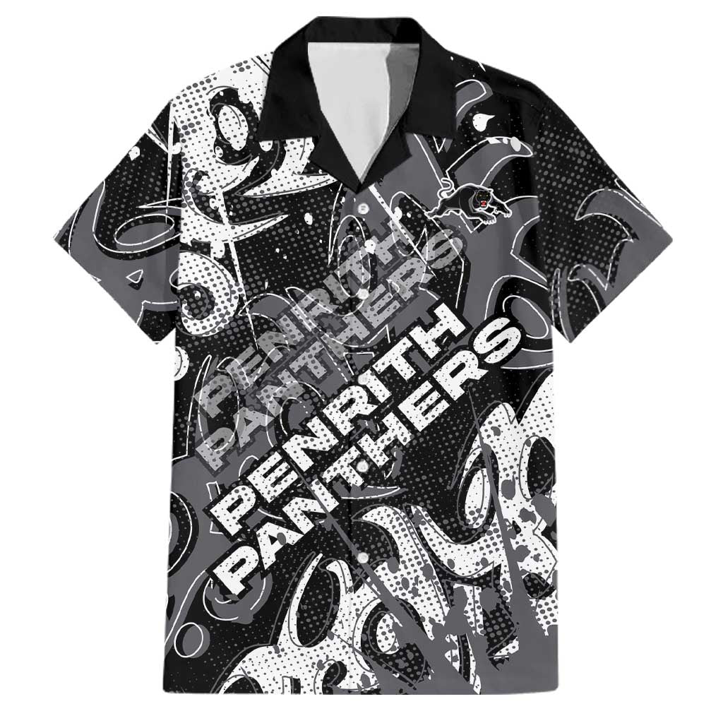 Personalized Penrith Panthers Rugby Family Matching Off The Shoulder Long Sleeve Dress and Hawaiian Shirt Urban Street Graffiti Style - Distressed Splatter Elements