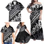 Personalized Penrith Panthers Rugby Family Matching Off Shoulder Maxi Dress and Hawaiian Shirt Urban Street Graffiti Style - Distressed Splatter Elements