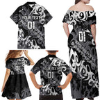 Personalized Penrith Panthers Rugby Family Matching Off Shoulder Maxi Dress and Hawaiian Shirt Urban Street Graffiti Style - Distressed Splatter Elements