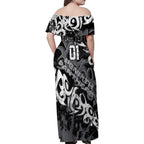 Personalized Penrith Panthers Rugby Family Matching Off Shoulder Maxi Dress and Hawaiian Shirt Urban Street Graffiti Style - Distressed Splatter Elements