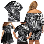 Personalized Penrith Panthers Rugby Family Matching Off Shoulder Short Dress and Hawaiian Shirt Urban Street Graffiti Style - Distressed Splatter Elements