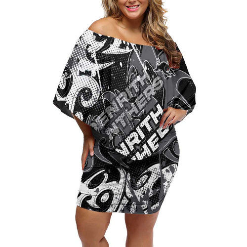 Personalized Penrith Panthers Rugby Family Matching Off Shoulder Short Dress and Hawaiian Shirt Urban Street Graffiti Style - Distressed Splatter Elements