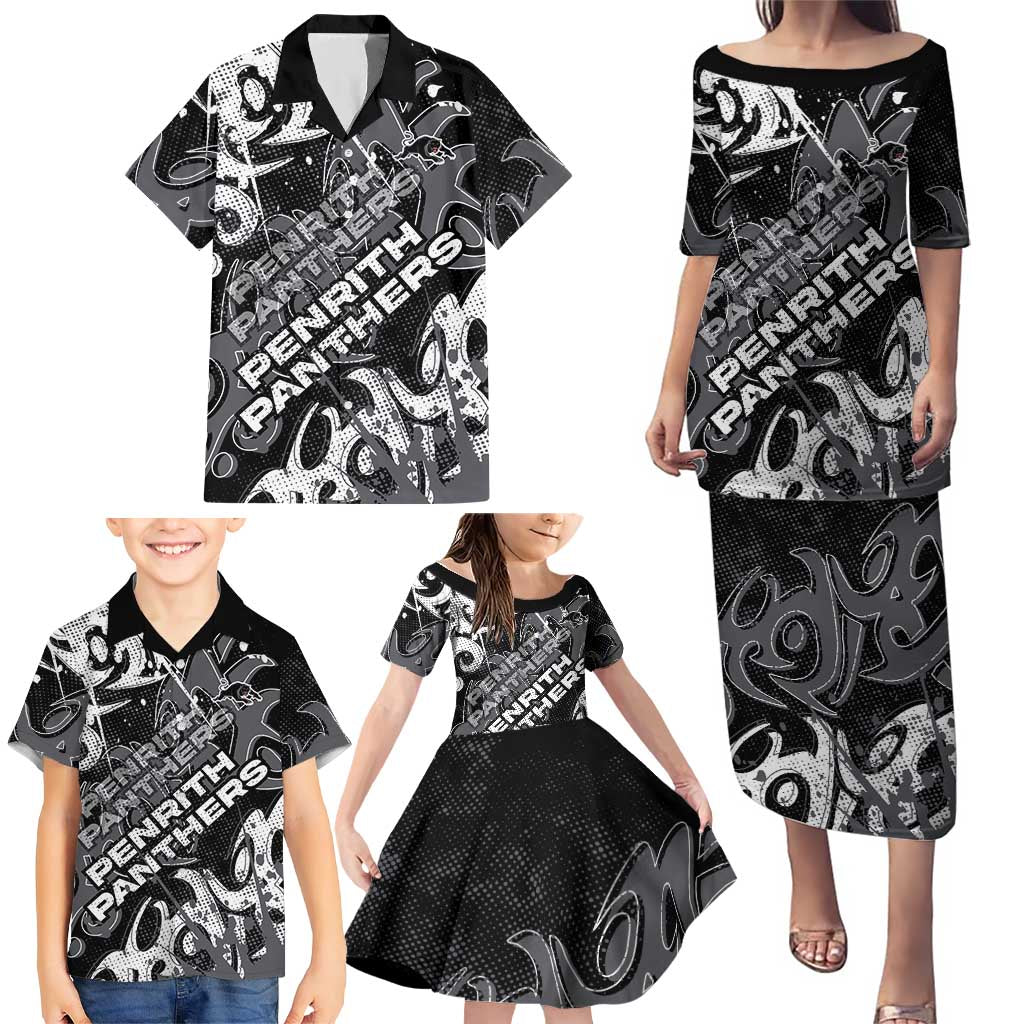 Personalized Penrith Panthers Rugby Family Matching Puletasi and Hawaiian Shirt Urban Street Graffiti Style - Distressed Splatter Elements