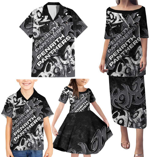 Personalized Penrith Panthers Rugby Family Matching Puletasi and Hawaiian Shirt Urban Street Graffiti Style - Distressed Splatter Elements
