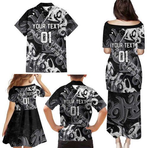 Personalized Penrith Panthers Rugby Family Matching Puletasi and Hawaiian Shirt Urban Street Graffiti Style - Distressed Splatter Elements