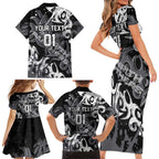 Personalized Penrith Panthers Rugby Family Matching Short Sleeve Bodycon Dress and Hawaiian Shirt Urban Street Graffiti Style - Distressed Splatter Elements