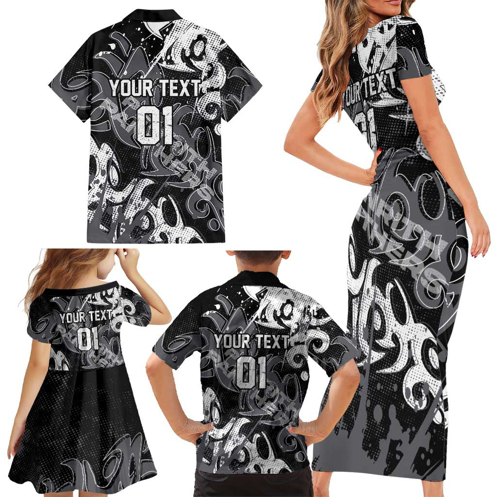 Personalized Penrith Panthers Rugby Family Matching Short Sleeve Bodycon Dress and Hawaiian Shirt Urban Street Graffiti Style - Distressed Splatter Elements