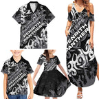 Personalized Penrith Panthers Rugby Family Matching Summer Maxi Dress and Hawaiian Shirt Urban Street Graffiti Style - Distressed Splatter Elements