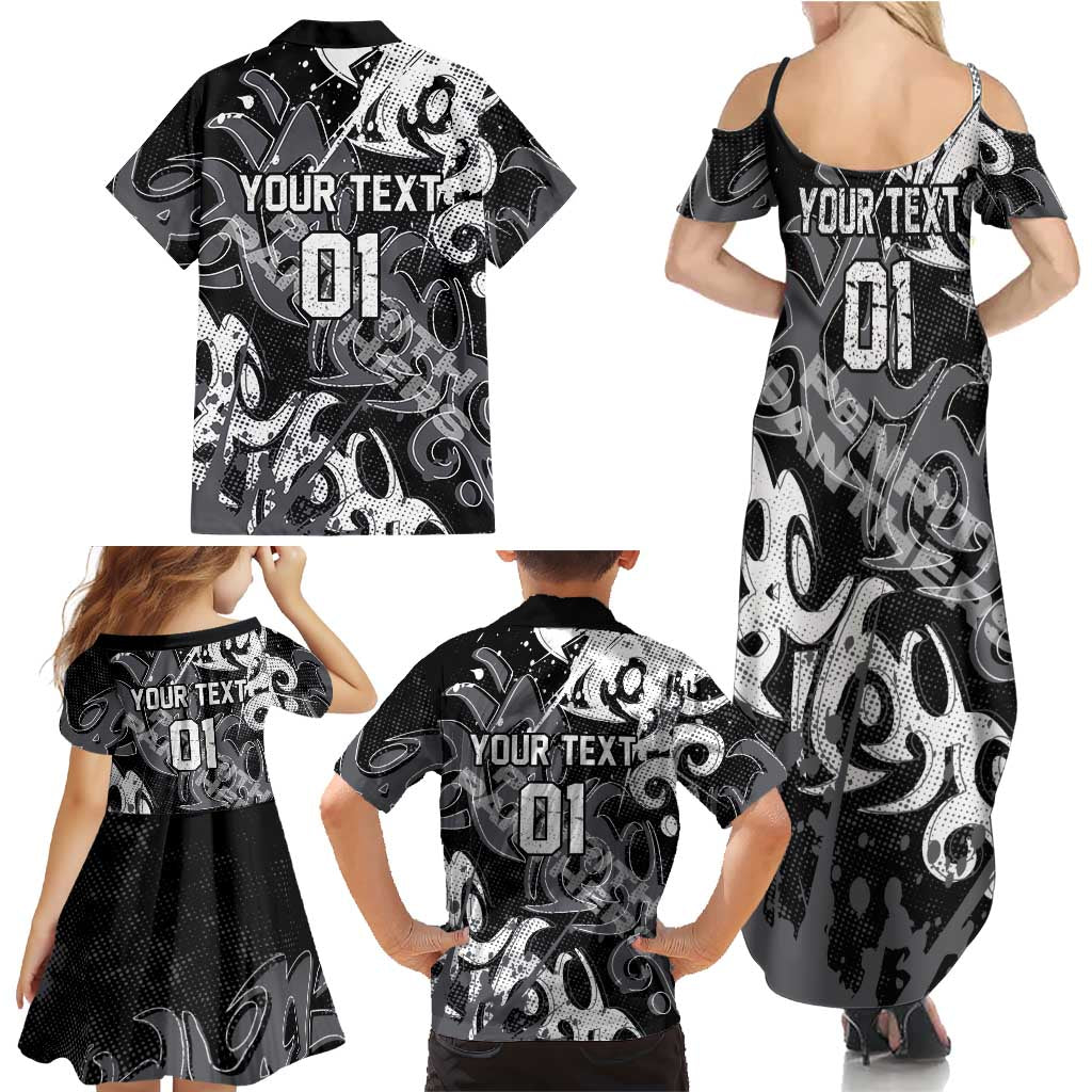 Personalized Penrith Panthers Rugby Family Matching Summer Maxi Dress and Hawaiian Shirt Urban Street Graffiti Style - Distressed Splatter Elements