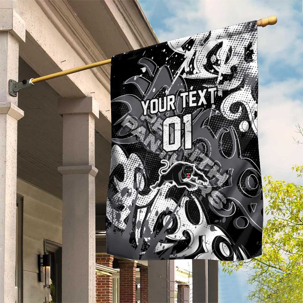 Personalized Penrith Panthers Rugby Garden Flag Urban Street Graffiti Style - Distressed Splatter Elements