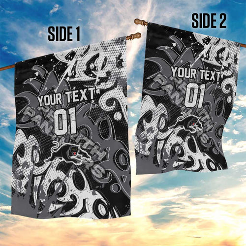 Personalized Penrith Panthers Rugby Garden Flag Urban Street Graffiti Style - Distressed Splatter Elements