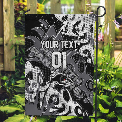 Personalized Penrith Panthers Rugby Garden Flag Urban Street Graffiti Style - Distressed Splatter Elements