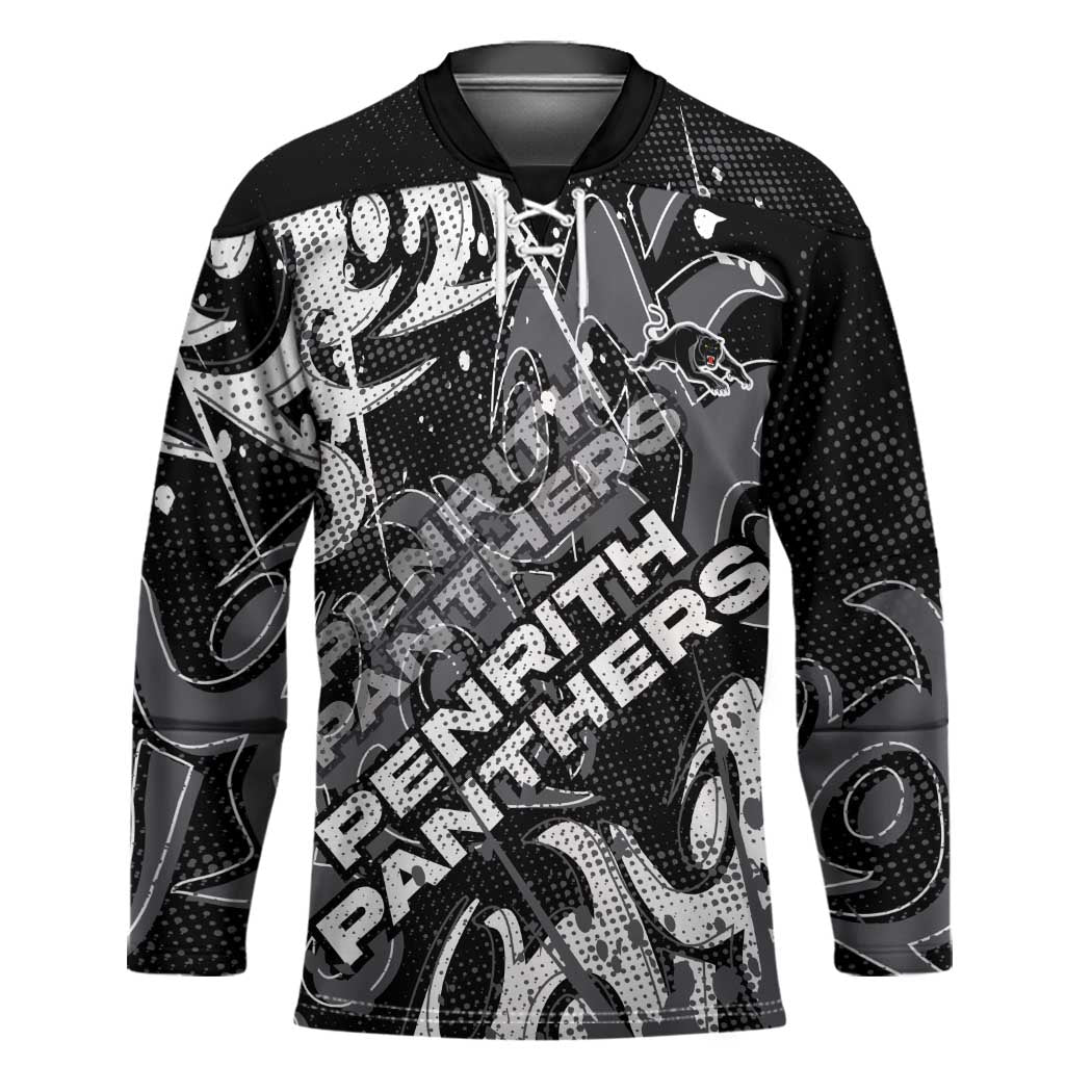 Personalized Penrith Panthers Rugby Hockey Jersey Urban Street Graffiti Style - Distressed Splatter Elements