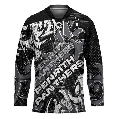 Personalized Penrith Panthers Rugby Hockey Jersey Urban Street Graffiti Style - Distressed Splatter Elements