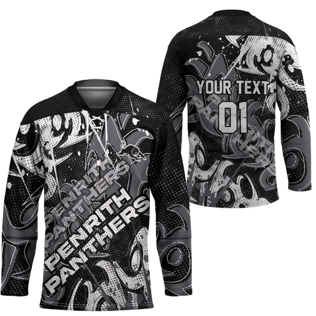 Personalized Penrith Panthers Rugby Hockey Jersey Urban Street Graffiti Style - Distressed Splatter Elements