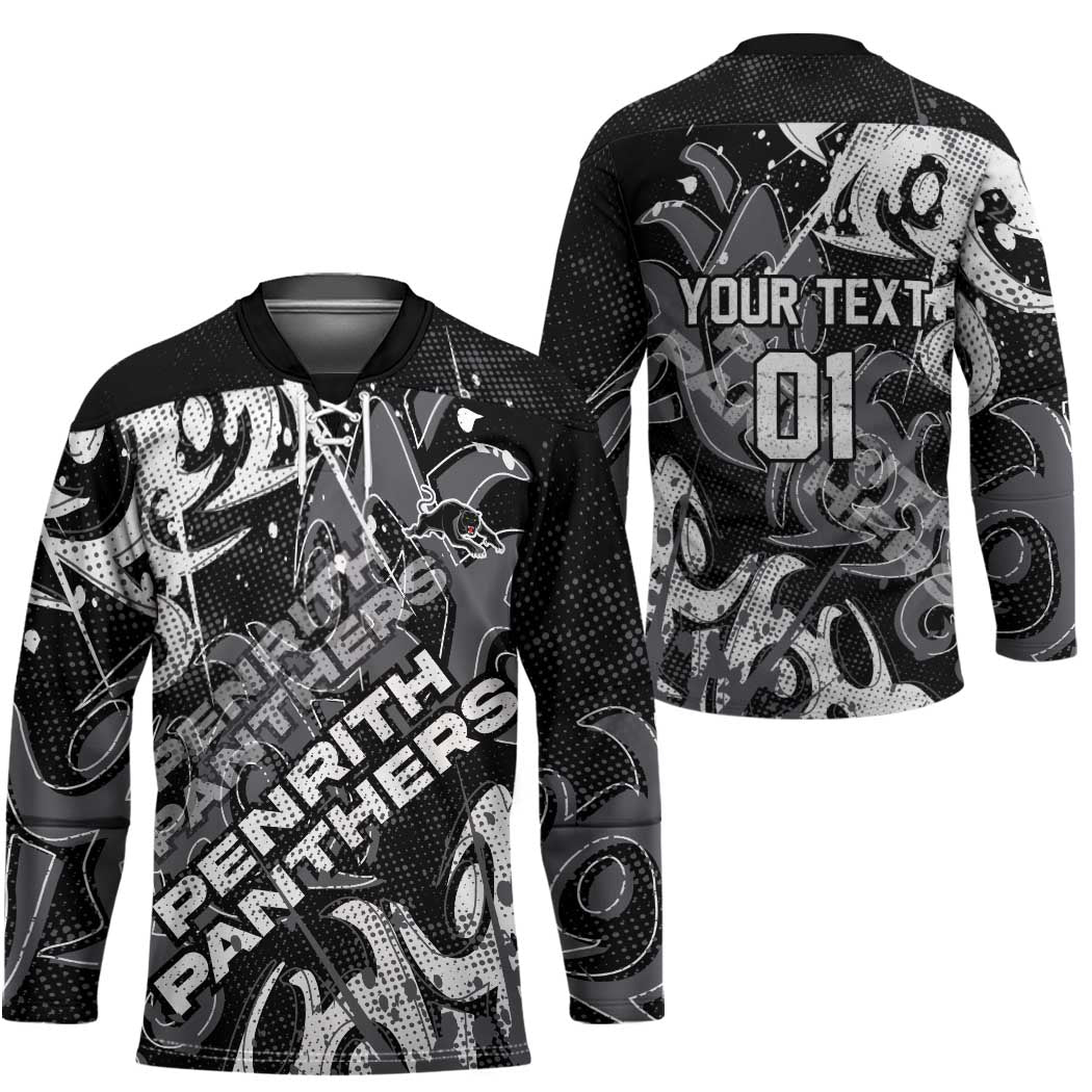 Personalized Penrith Panthers Rugby Hockey Jersey Urban Street Graffiti Style - Distressed Splatter Elements