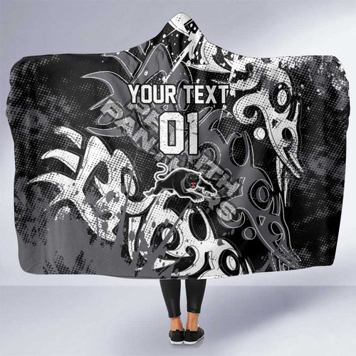Personalized Penrith Panthers Rugby Hooded Blanket Urban Street Graffiti Style - Distressed Splatter Elements