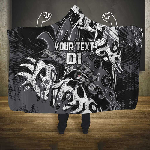 Personalized Penrith Panthers Rugby Hooded Blanket Urban Street Graffiti Style - Distressed Splatter Elements