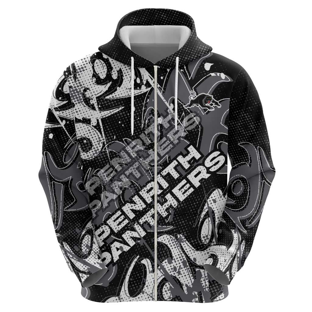 Personalized Penrith Panthers Rugby Hoodie Urban Street Graffiti Style - Distressed Splatter Elements
