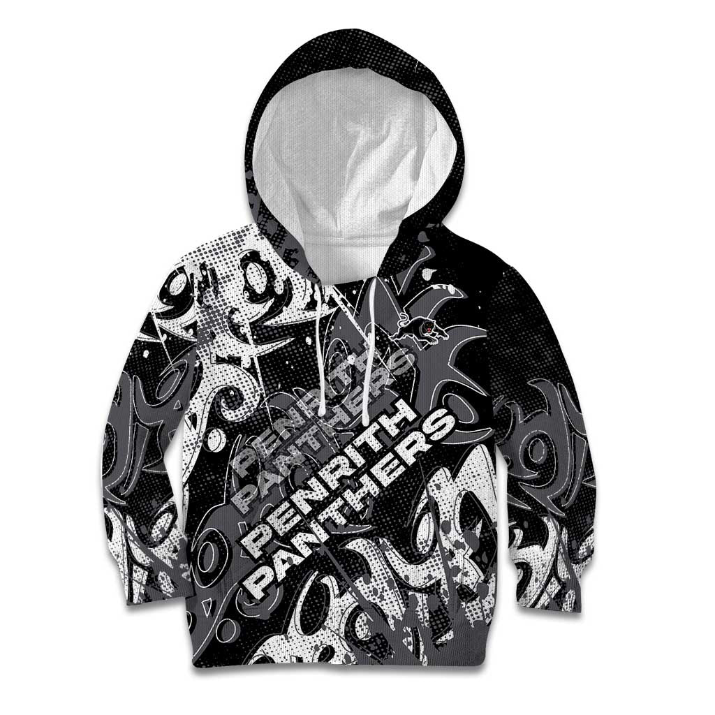 Personalized Penrith Panthers Rugby Kid Hoodie Urban Street Graffiti Style - Distressed Splatter Elements