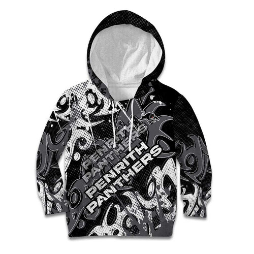 Personalized Penrith Panthers Rugby Kid Hoodie Urban Street Graffiti Style - Distressed Splatter Elements
