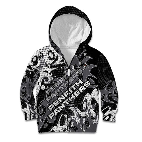 Personalized Penrith Panthers Rugby Kid Hoodie Urban Street Graffiti Style - Distressed Splatter Elements