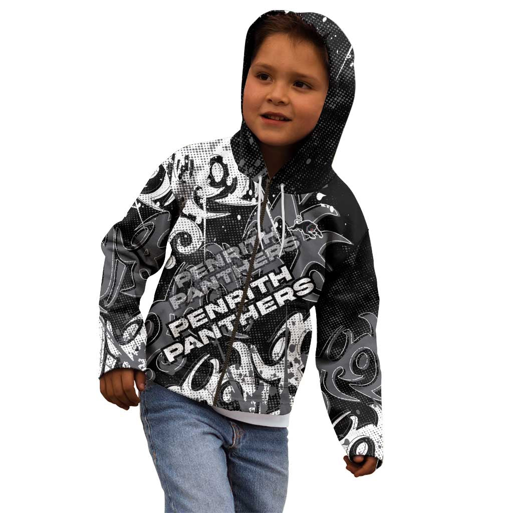 Personalized Penrith Panthers Rugby Kid Hoodie Urban Street Graffiti Style - Distressed Splatter Elements