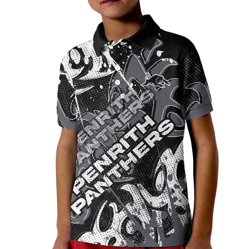 Personalized Penrith Panthers Rugby Kid Polo Shirt Urban Street Graffiti Style - Distressed Splatter Elements