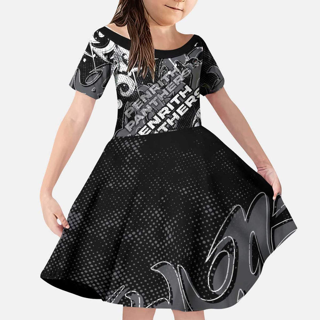 Personalized Penrith Panthers Rugby Kid Short Sleeve Dress Urban Street Graffiti Style - Distressed Splatter Elements
