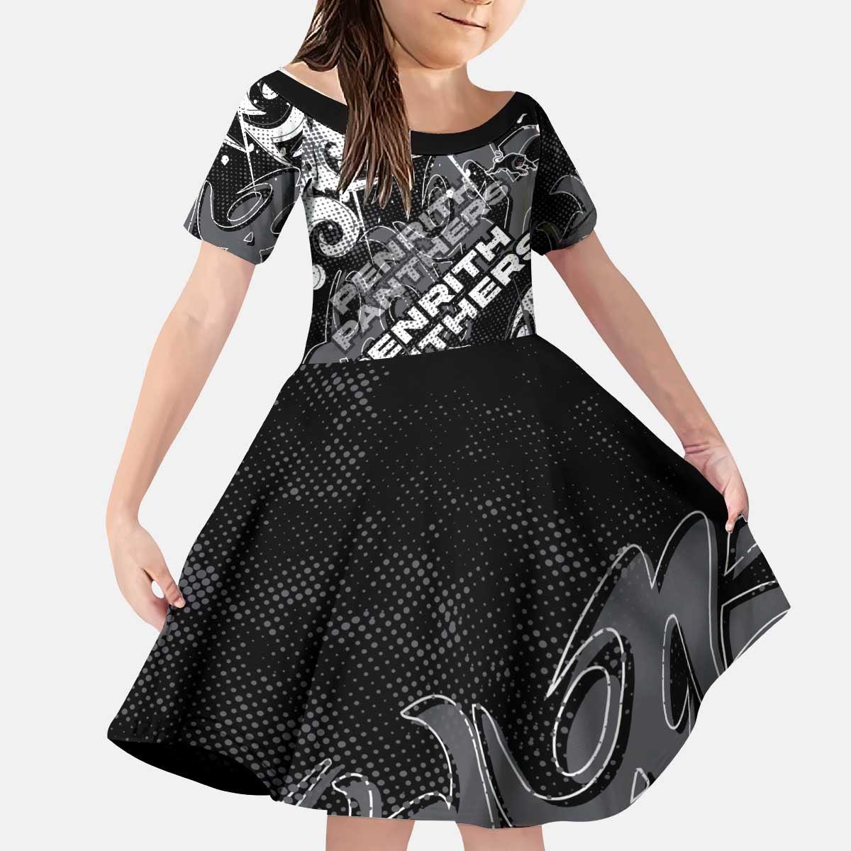 Personalized Penrith Panthers Rugby Kid Short Sleeve Dress Urban Street Graffiti Style - Distressed Splatter Elements