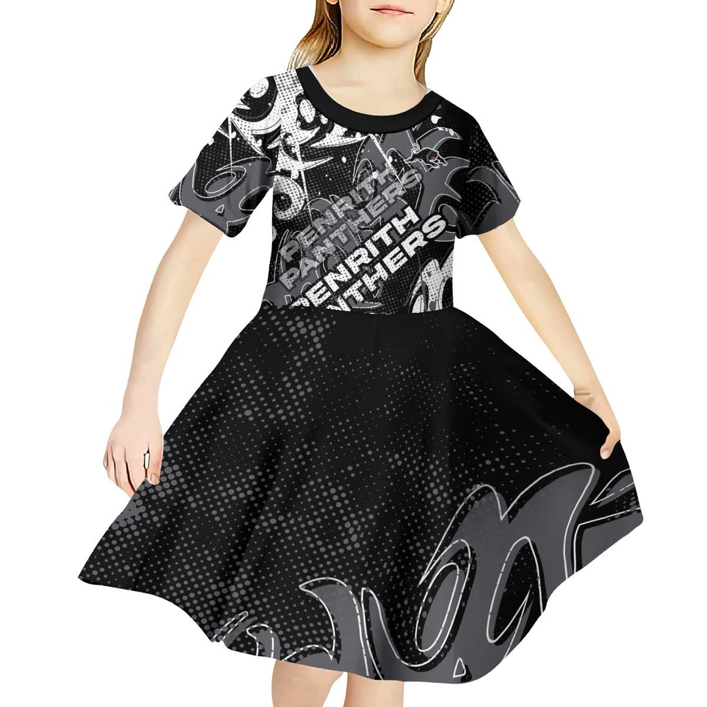 Personalized Penrith Panthers Rugby Kid Short Sleeve Dress Urban Street Graffiti Style - Distressed Splatter Elements