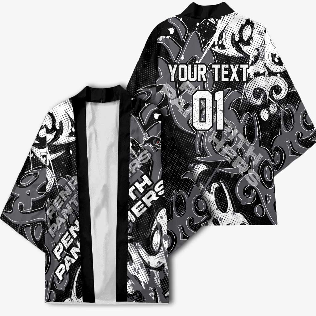Personalized Penrith Panthers Rugby Kimono Urban Street Graffiti Style - Distressed Splatter Elements