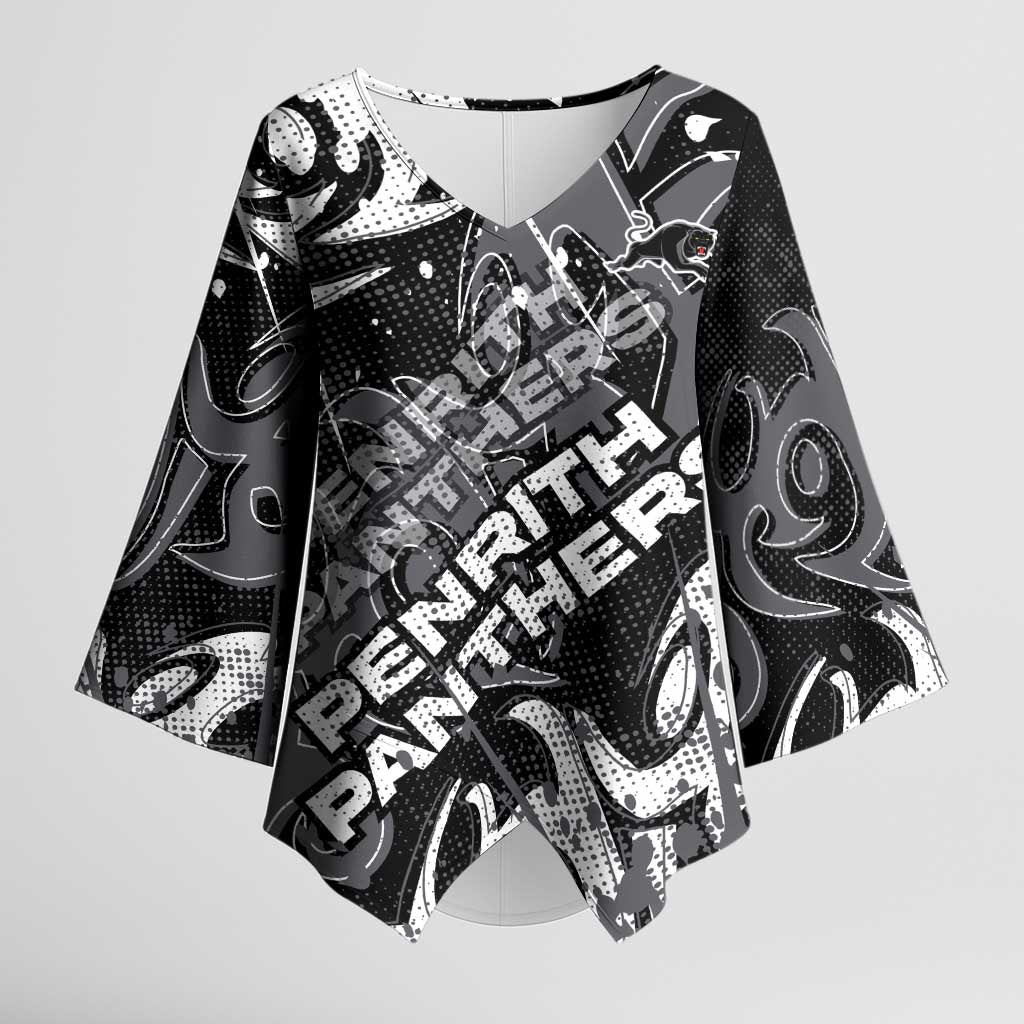Personalized Penrith Panthers Rugby Kimono Sleeve Blouse Urban Street Graffiti Style - Distressed Splatter Elements