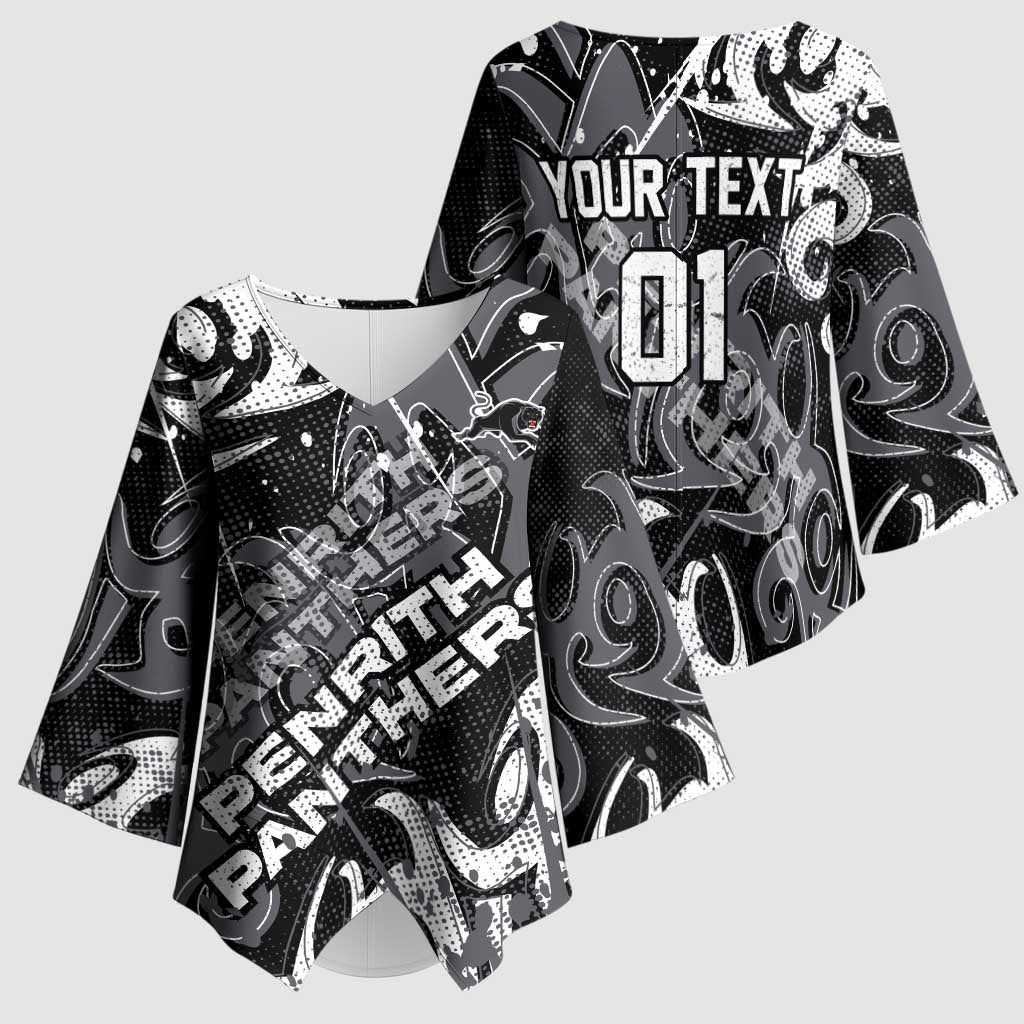 Personalized Penrith Panthers Rugby Kimono Sleeve Blouse Urban Street Graffiti Style - Distressed Splatter Elements