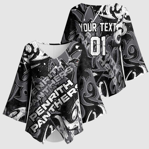 Personalized Penrith Panthers Rugby Kimono Sleeve Blouse Urban Street Graffiti Style - Distressed Splatter Elements