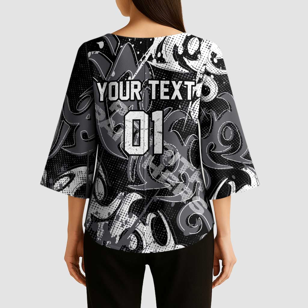 Personalized Penrith Panthers Rugby Kimono Sleeve Blouse Urban Street Graffiti Style - Distressed Splatter Elements