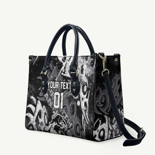 Personalized Penrith Panthers Rugby Leather Bag Urban Street Graffiti Style - Distressed Splatter Elements